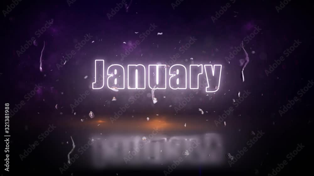 January neon lights sign revealed through a storm with flickering lights January neon lights sign revealed through a storm with flickering lights