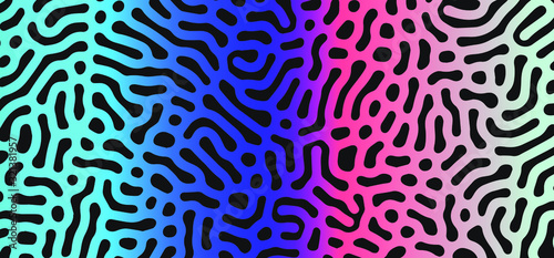Holographic fluid, drops and blobs on dark background. Psychedelic spiritual background, concept illustration of hallucination or visual illusion.