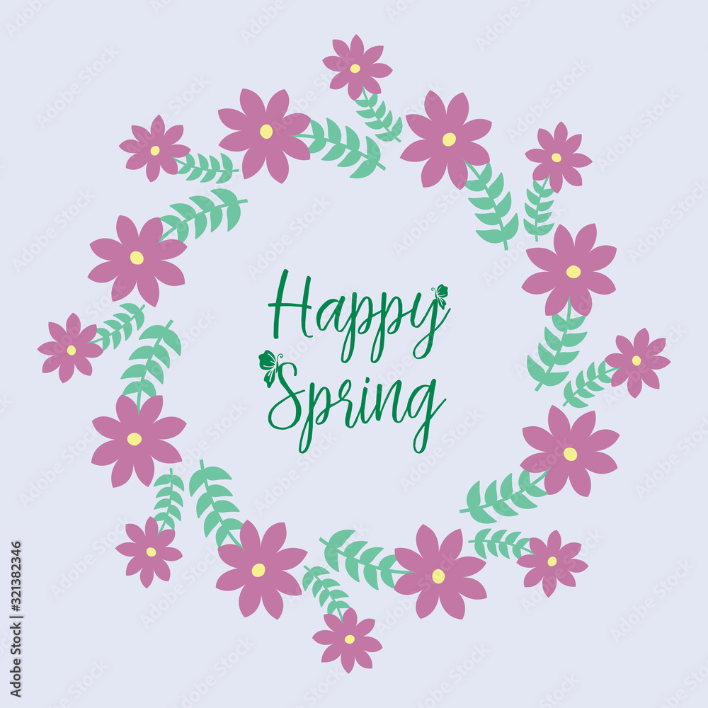 Antique Shape of happy spring greeting card, with beautiful leaf and flower frame. Vector
