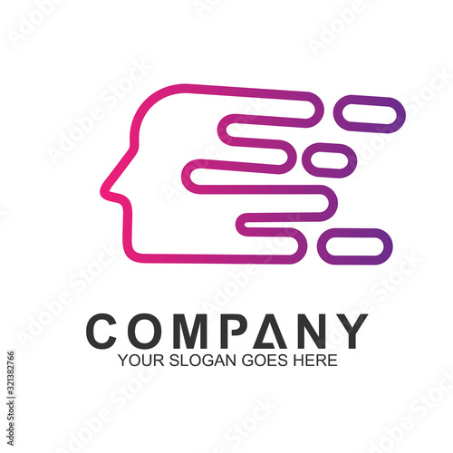 people head logo with connection dots and fast movement shape