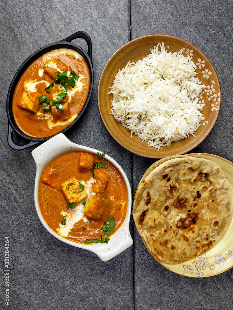 Top down view of Paneer Butter Masala , a rich and creamy Indian dish