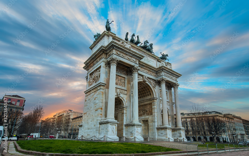 Arch of Peace - Arco della pace in the gardens of parco Sempione, Milan, Italy