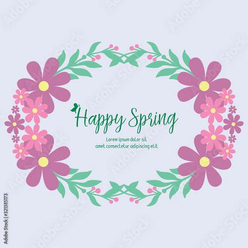 Beautiful shape pattern of leaf and flower frame  for happy spring greeting card design. Vector