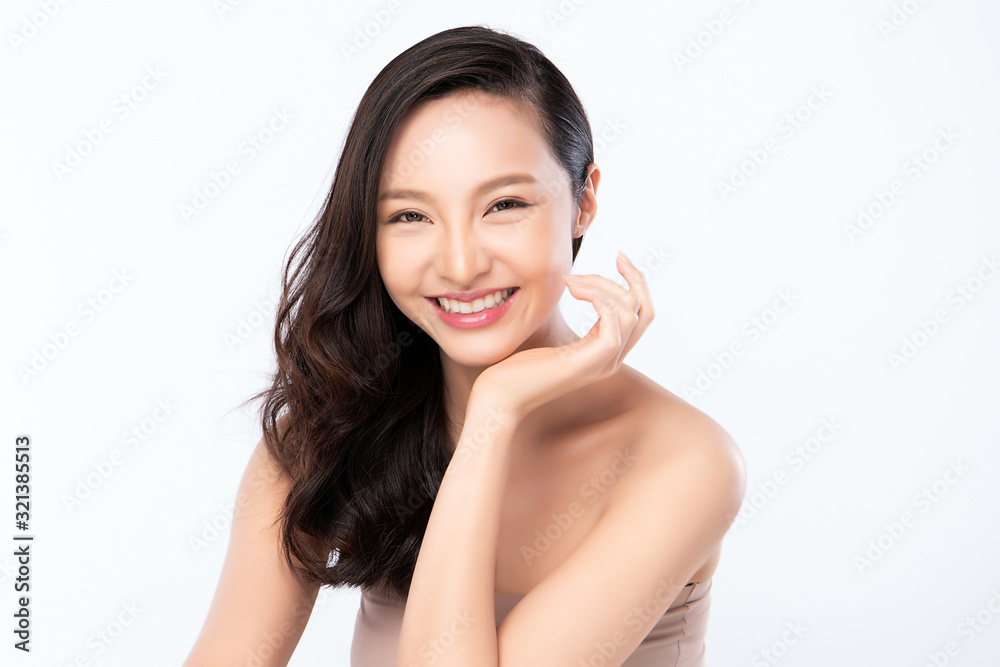 Portrait beautiful young asian woman clean fresh bare skin concept. Asian girl beauty face skincare and health wellness, Facial treatment, Perfect skin, Natural makeup, on white background,two Portrait beautiful young asian woman clean fresh bare skin concept. Asian girl beauty face skincare and health wellness, Facial treatment, Perfect skin, Natural makeup, on white background,two