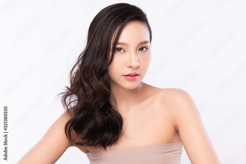 Portrait beautiful young asian woman clean fresh bare skin concept. Asian girl beauty face skincare and health wellness, Facial treatment, Perfect skin, Natural makeup, on white background,two Portrait beautiful young asian woman clean fresh bare skin concept. Asian girl beauty face skincare and health wellness, Facial treatment, Perfect skin, Natural makeup, on white background,two