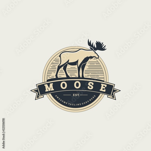Vector Logo Illustration Moose Pose Vintage Badge