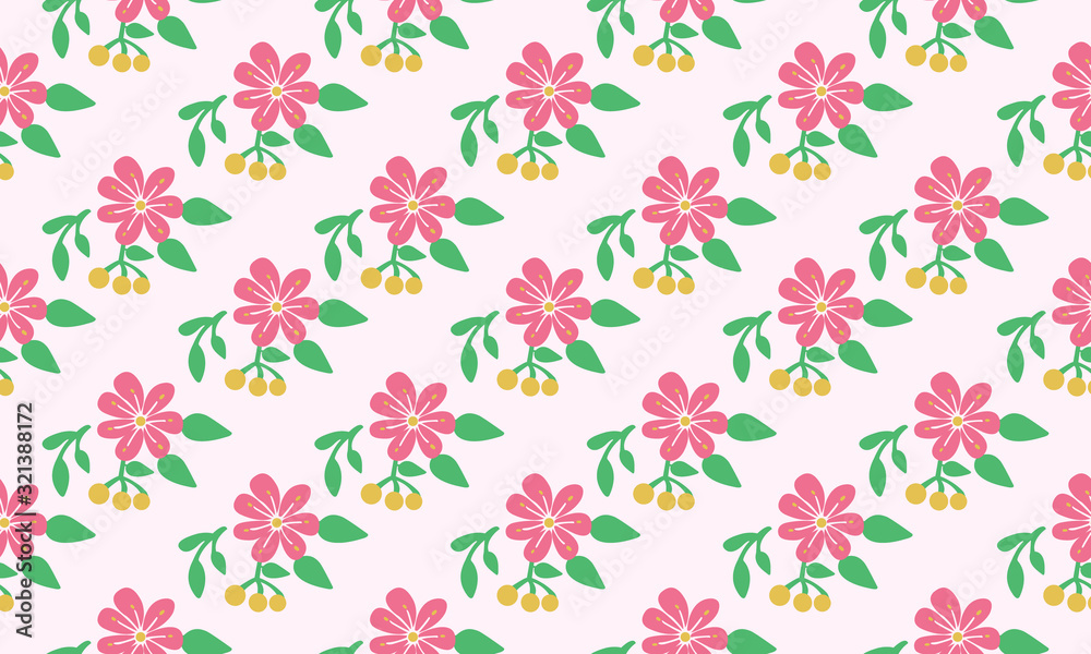 Simple wallpaper for spring, with seamless leaf and flower pattern background design.