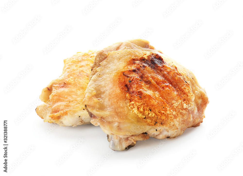 Cooked chicken thigh on white background Cooked chicken thigh on white background