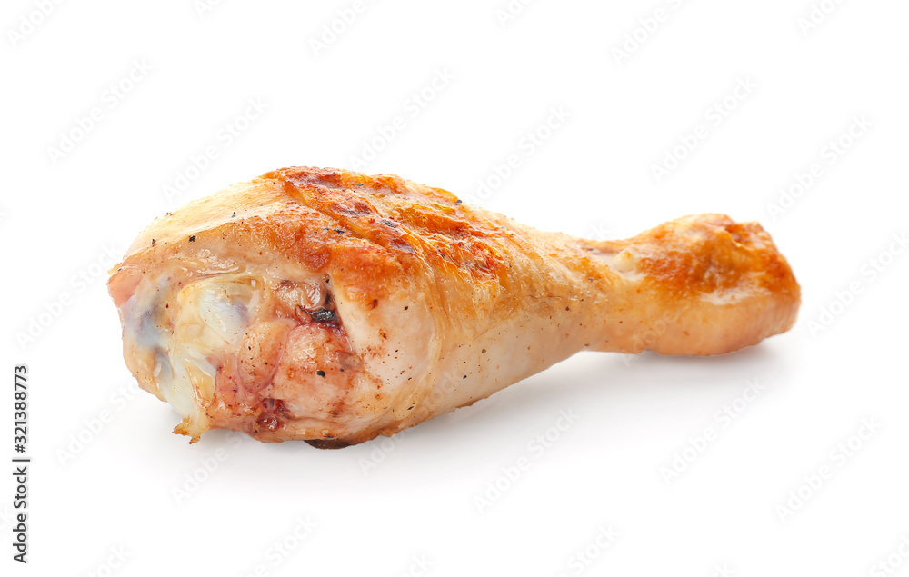 Cooked chicken drumstick on white background Cooked chicken drumstick on white background