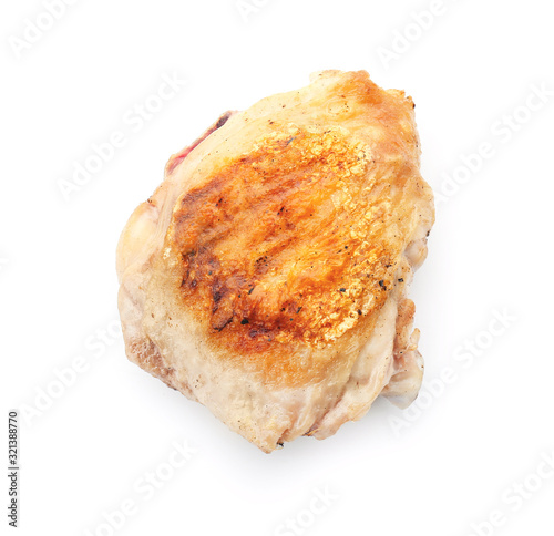 Cooked chicken thigh on white background
