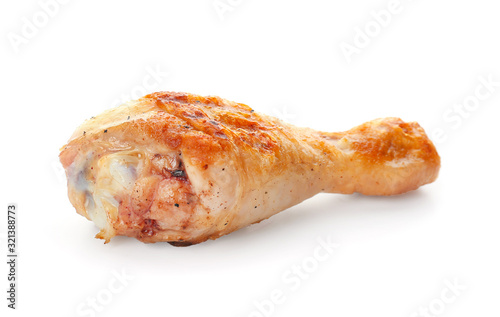 Cooked chicken drumstick on white background