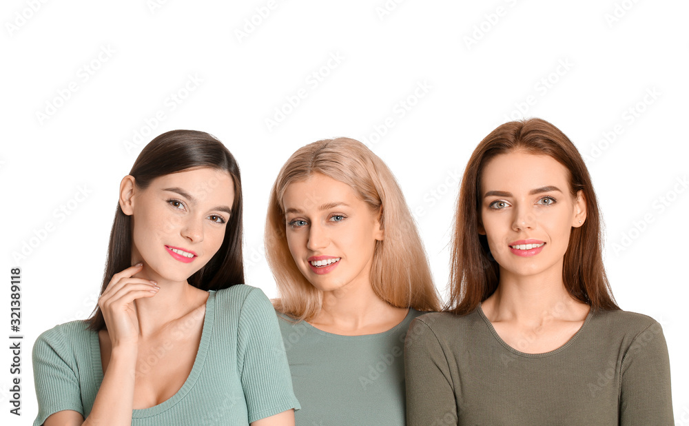 Young women with beautiful makeup on white background Young women with beautiful makeup on white background
