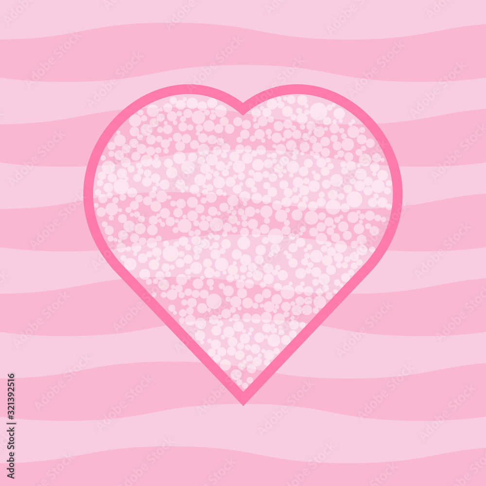 Valentine's day card with path of heart and transparent white circles and stripes pink background. Cute graphic for invitations, posters, banners Valentine's day card with path of heart and transparent white circles and stripes pink background. Cute graphic for invitations, posters, banners