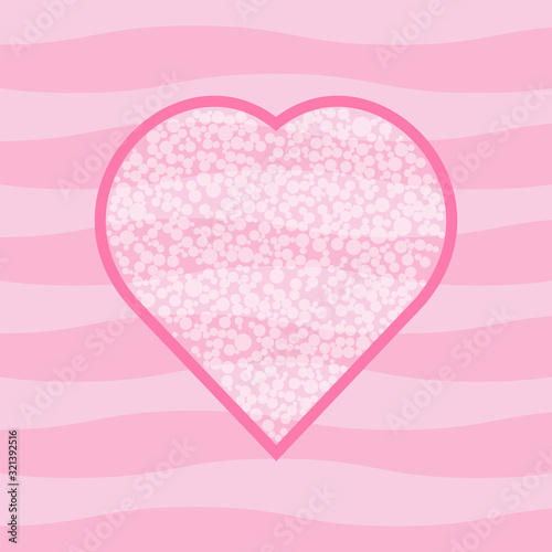 Valentine s day card with path of heart and transparent white circles and stripes pink background. Cute graphic for invitations  posters  banners