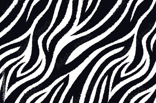 Trendy zebra background black furTrendy black and white zebra fur background. Detailed hand drawn fashionable wild animal skin texture for fashion print design  fabric  textile  wrap  wallpaper. Vecto