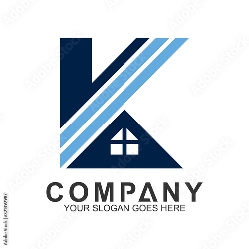 letter k logo with house shape, Building icon