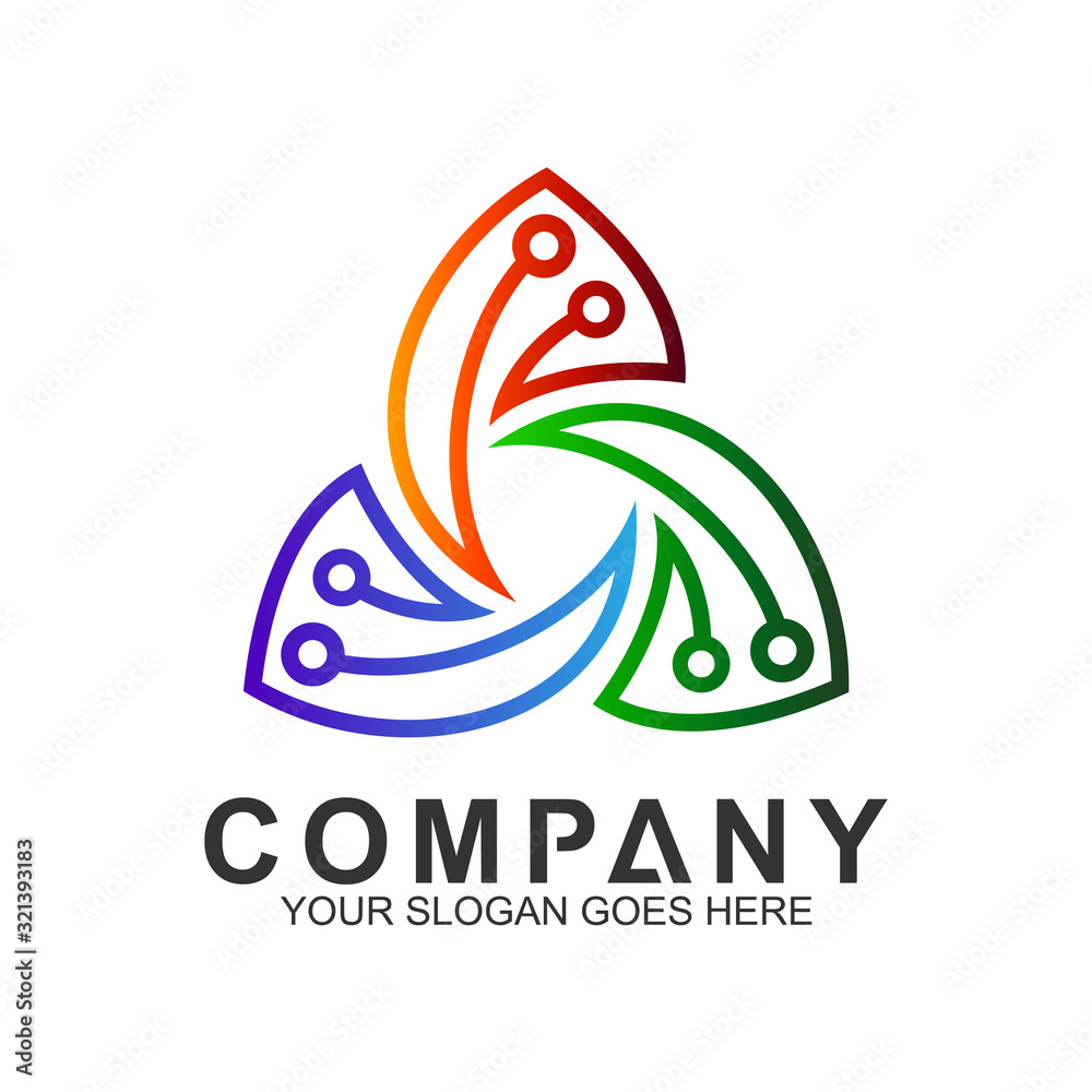 technology and science vector logo,friendly tech icon,logo concept of leaf with electronic line shape in circle