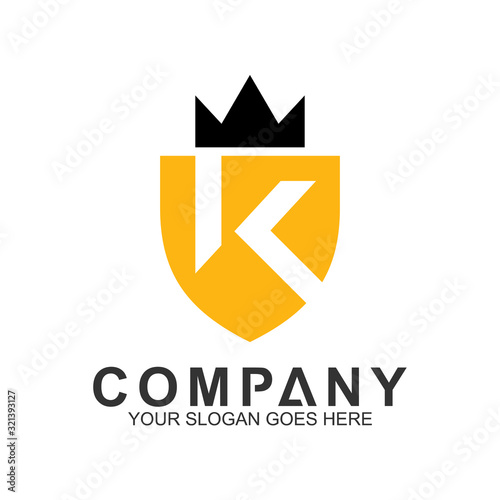 shield letter k logo with crown shape