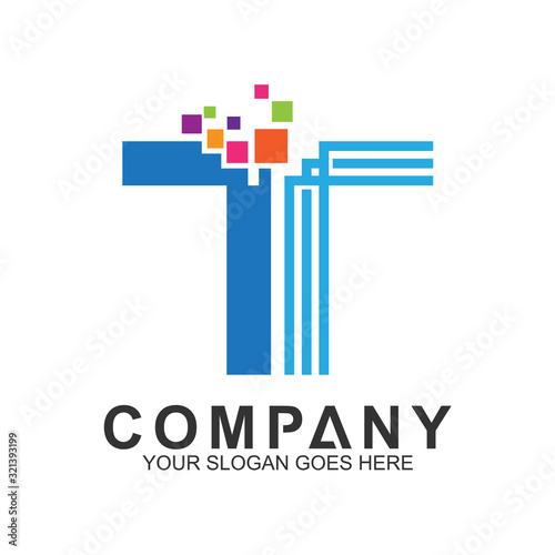 technology and science vector logo,t letter with electronic line shape