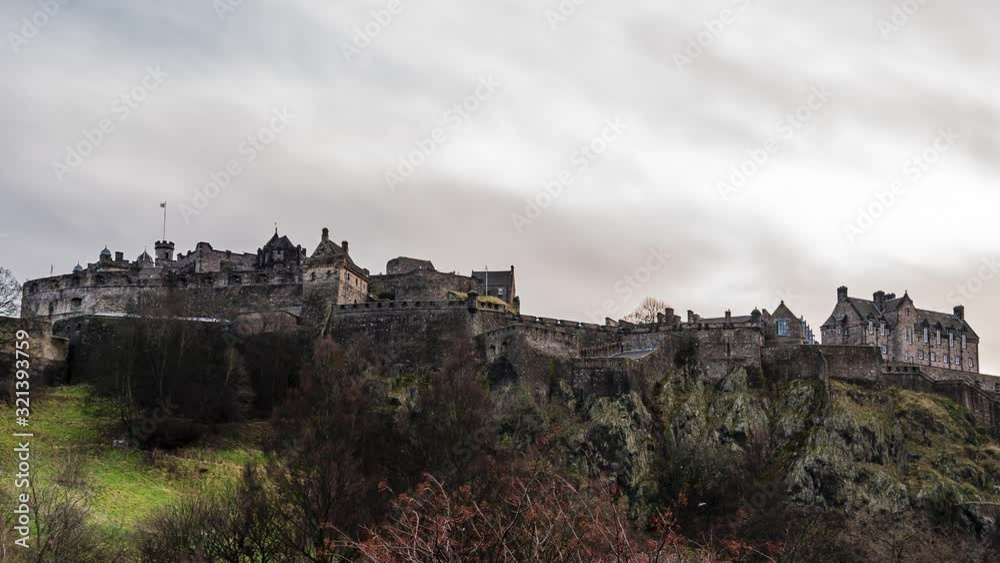 Time Lapse of Famous Edinburgh Castle on Castle Rock in Edinburgh, Scotland, UK. Time Lapse of Famous Edinburgh Castle on Castle Rock in Edinburgh, Scotland, UK.