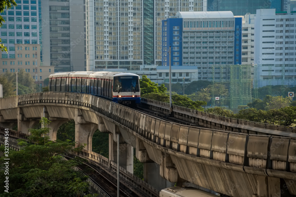 Naklejka premium Bangkok sky train.Sky Train in downtown of Bangkok,Thailand.