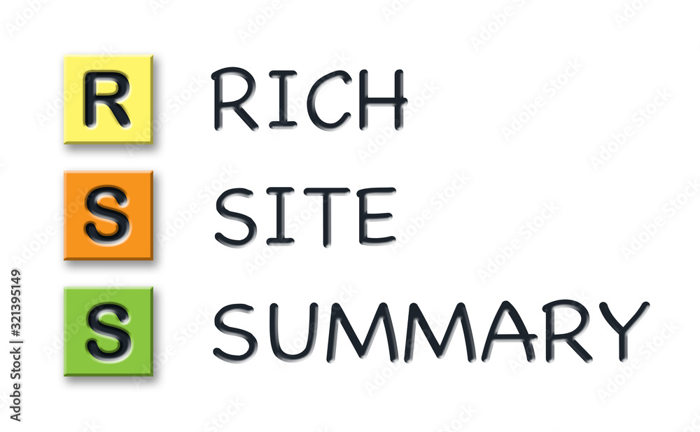 RSS initials in colored 3d cubes with meaning RSS initials in colored 3d cubes with meaning