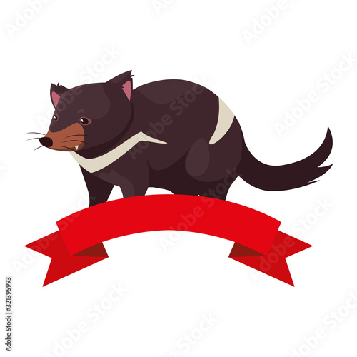 australian tasmanian devil with ribbon on white background