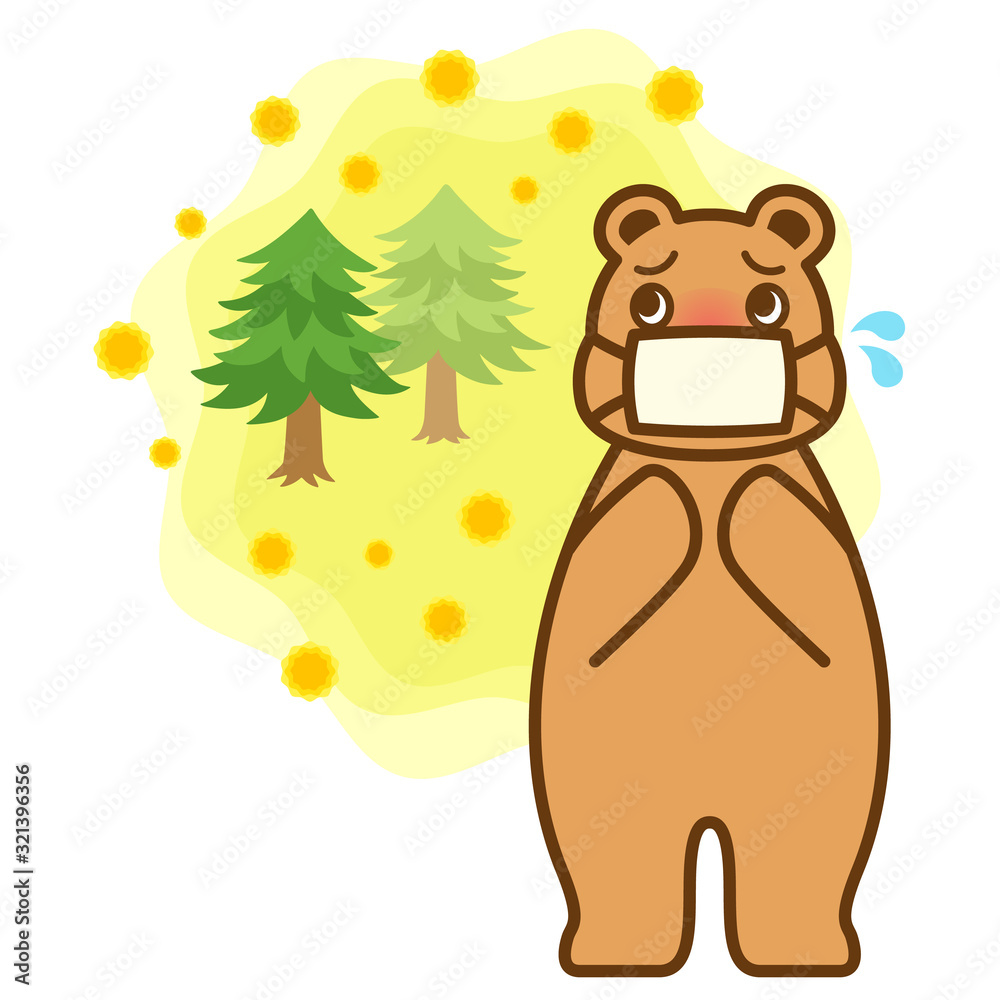 スギ花粉とマスクをした花粉症のクマのイラスト Stock Vector Adobe Stock