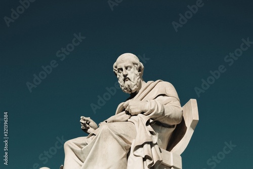 Statue of the ancient Greek philosopher Plato in Athens, Greece.	 photo