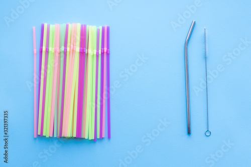 Many plastic drinking straws vs one reusable metal