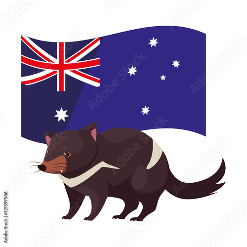 tasmanian devil with australian flag in the background photo