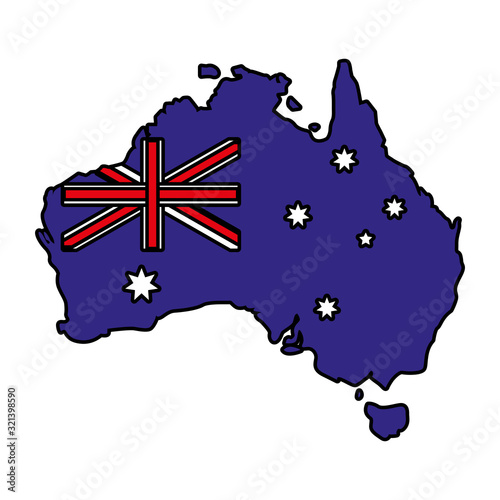 australia map with flag on white background