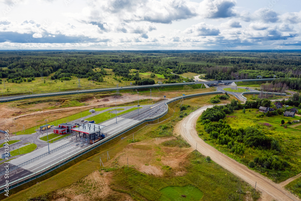 Aerial view of the M-11 Moscow-St. Petersburg highway and payment center