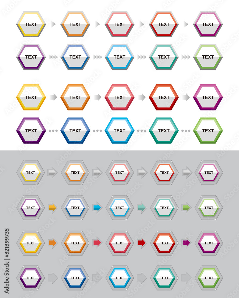 Hexagon icons for writing text.Button icons for various colors for ...