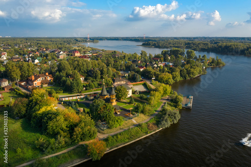 Aerial view of Moscow Canal and surroundings on a summer day