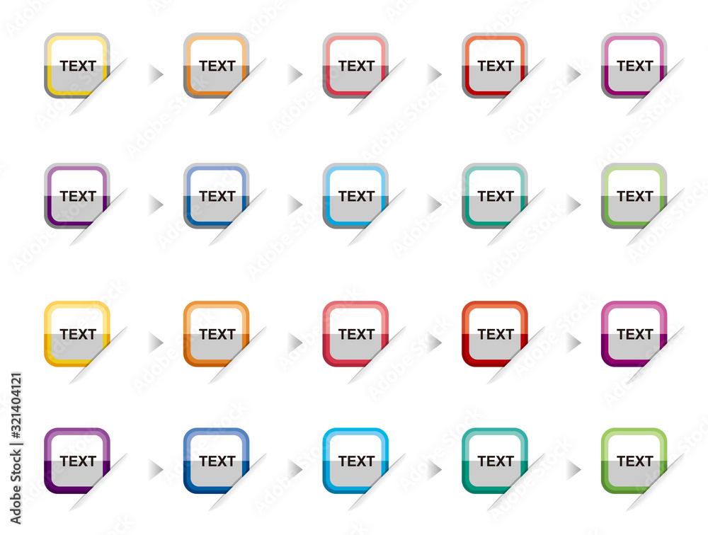 Square icons for writing text.Icon for Banner.A multI-colored button icon with its corner between the cut papers.