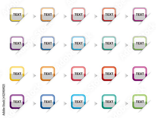 Square icons for writing text.Icon for Banner.A multI-colored button icon with its corner between the cut papers. © Yunmi