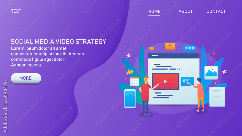 Social media strategy, video marketing on social network, people engaging with viral video content, online business, internet technology concept, web banner template.