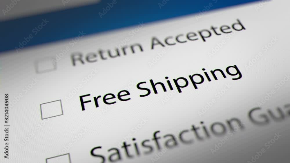 Online Shopping Advertisement/Promotion. Checking Free Shipping Option on Monitor Screen Online Shopping Advertisement/Promotion. Checking Free Shipping Option on Monitor Screen