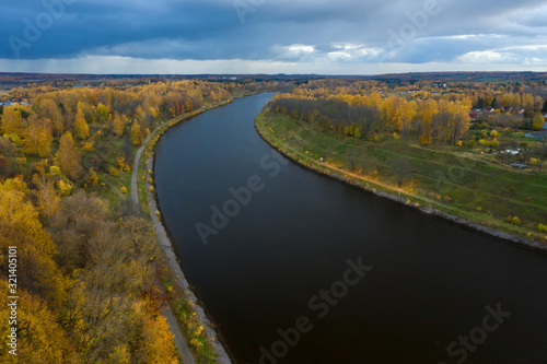 Aerial View Of Moscow Canal On A Rainy Autumn Evening