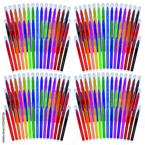 Set of markers with primary colors for drawing and creativity. For the sale and advertising of markers and their application. Felt-tip pen for drawing courses. Set of markers with a cap for children.