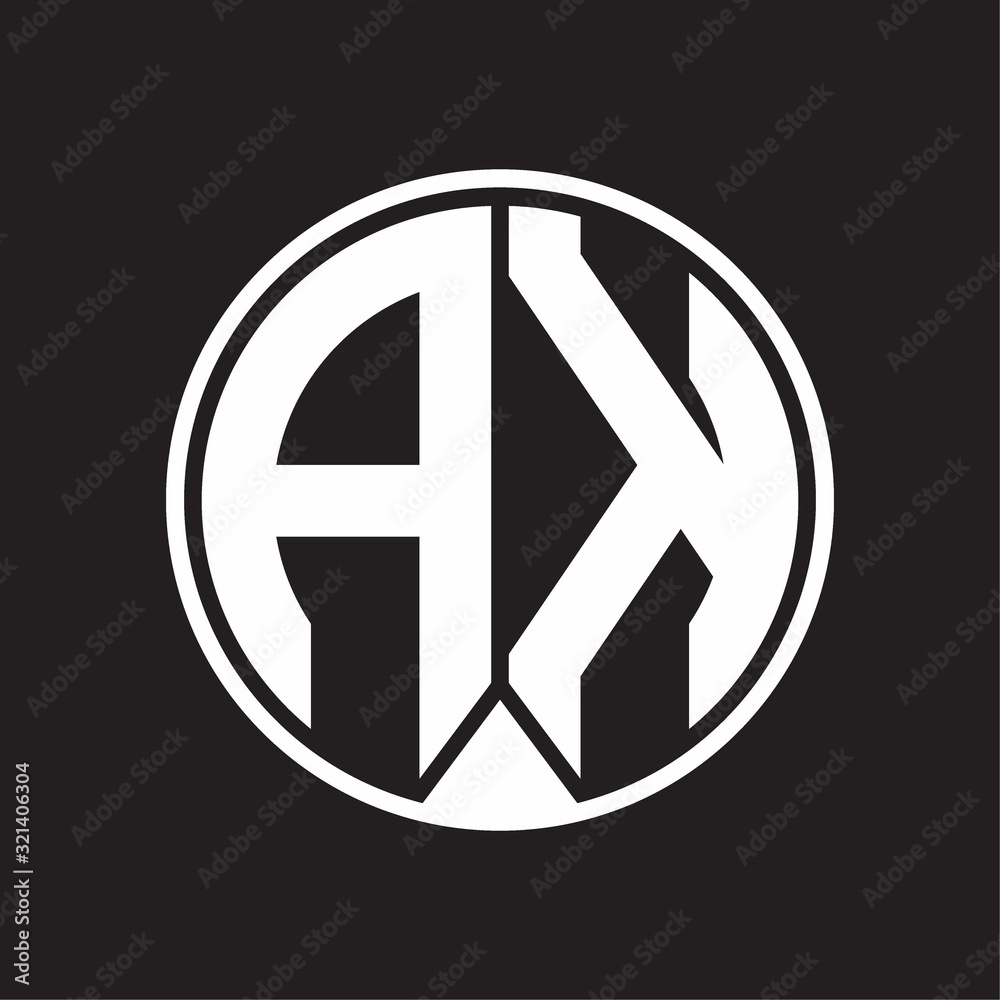 AK Logo monogram circle with piece ribbon style on black background AK Logo monogram circle with piece ribbon style on black background