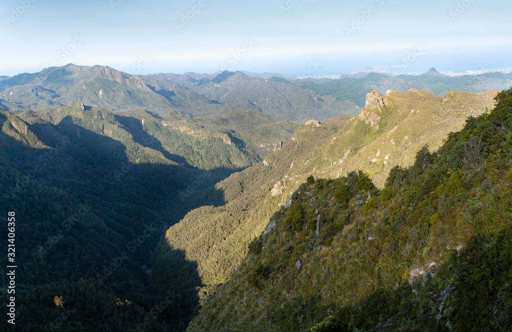 Rolling mountain ranges of the Pinnacles track, Coromandel, New Zealand