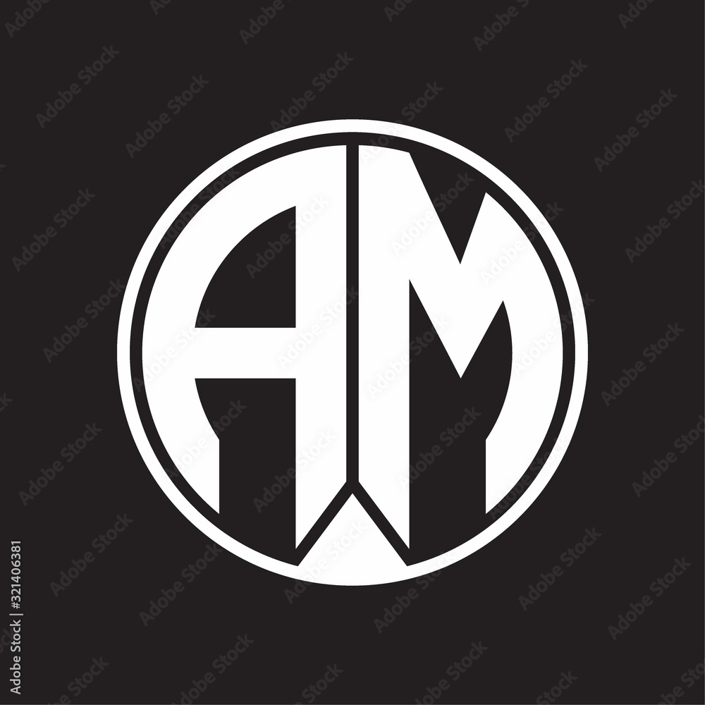 AM Logo monogram circle with piece ribbon style on black background AM Logo monogram circle with piece ribbon style on black background