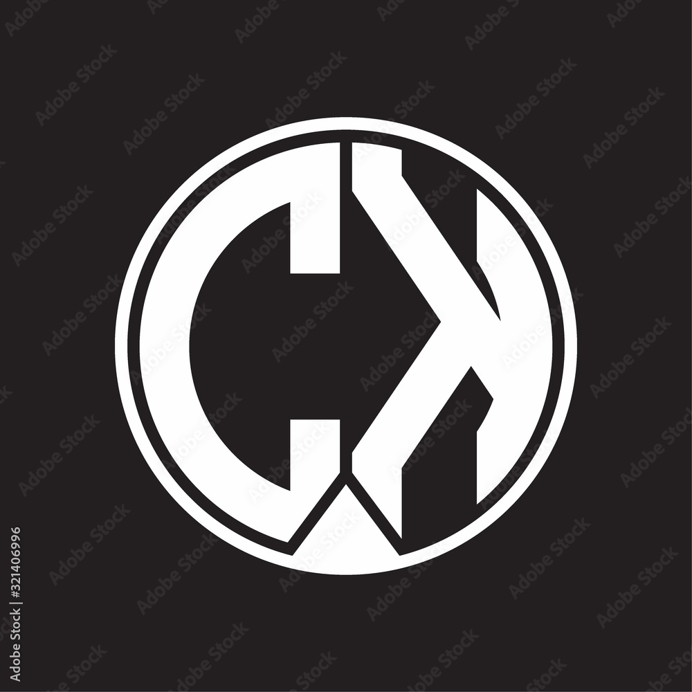 CK Logo monogram circle with piece ribbon style on black background CK Logo monogram circle with piece ribbon style on black background