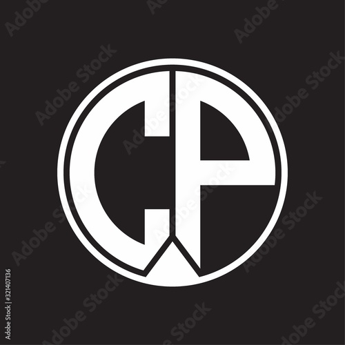 CP Logo monogram circle with piece ribbon style on black background