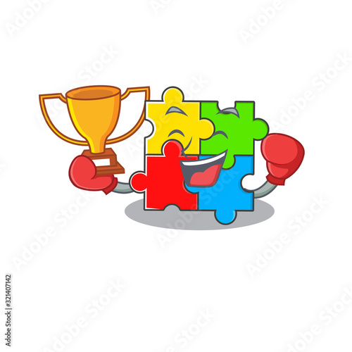 fantastic Boxing winner of puzzle toy in mascot cartoon design