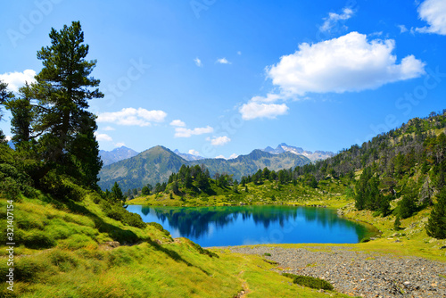 Beautiful mountain landscape in Neouvielle national nature reserve  Lac de Bastan inferieur  French Pyrenees.