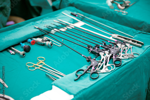 Close up sterile surgical tools for laparoscopic surgery. tools for surgery