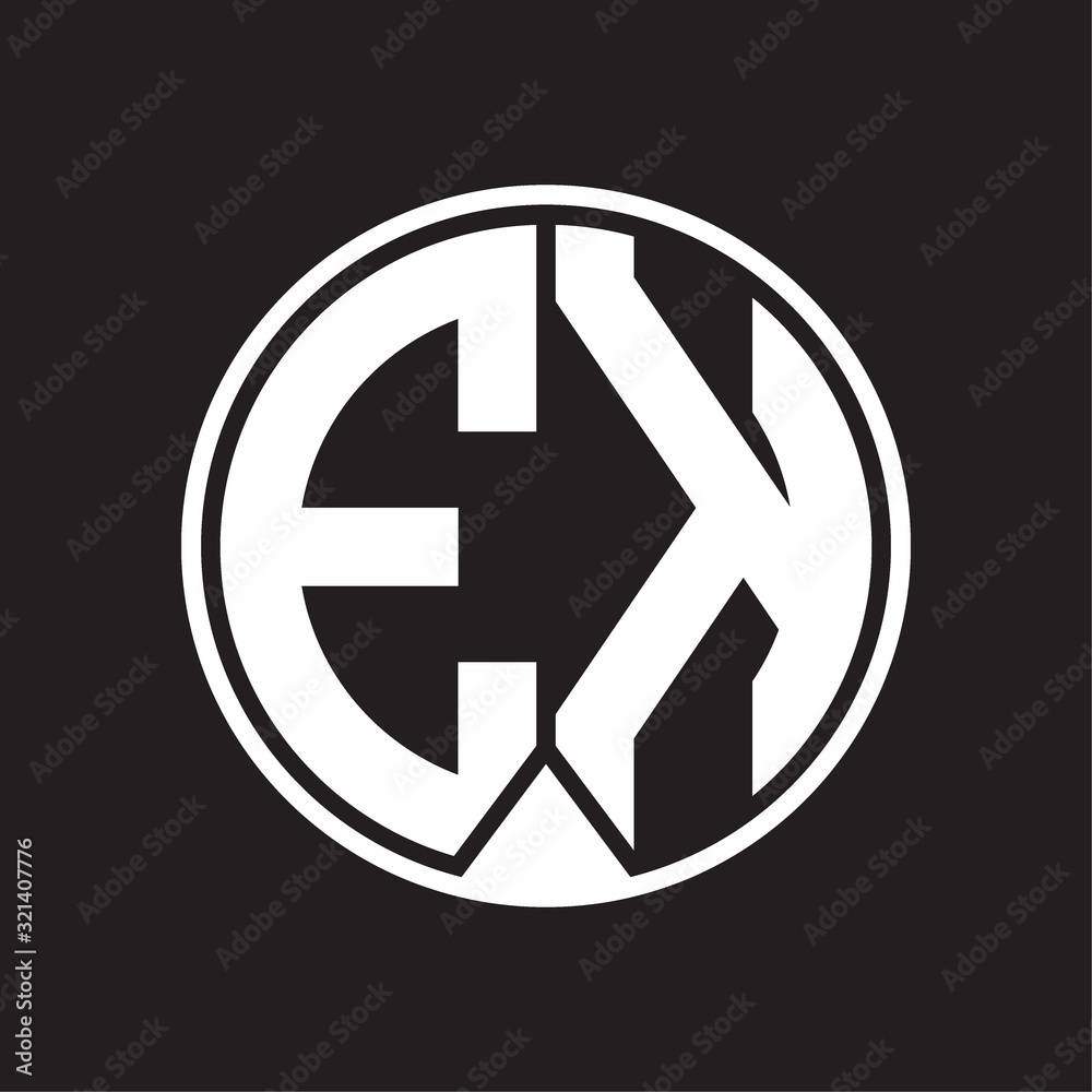 EK Logo monogram circle with piece ribbon style on black background EK Logo monogram circle with piece ribbon style on black background